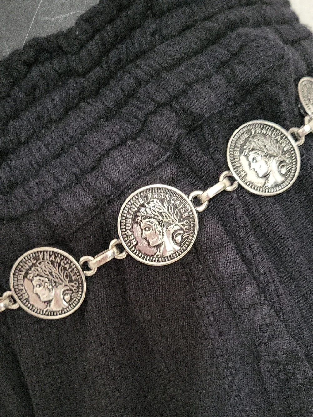 Chico's Messina Silver Metal Coin Medallion Chain Link Belt